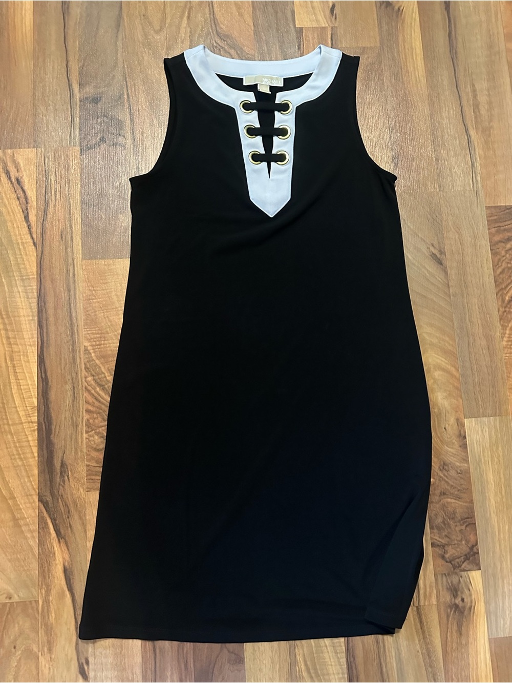Michael Kors Black Tank Dress with White Lace-Up Yoke